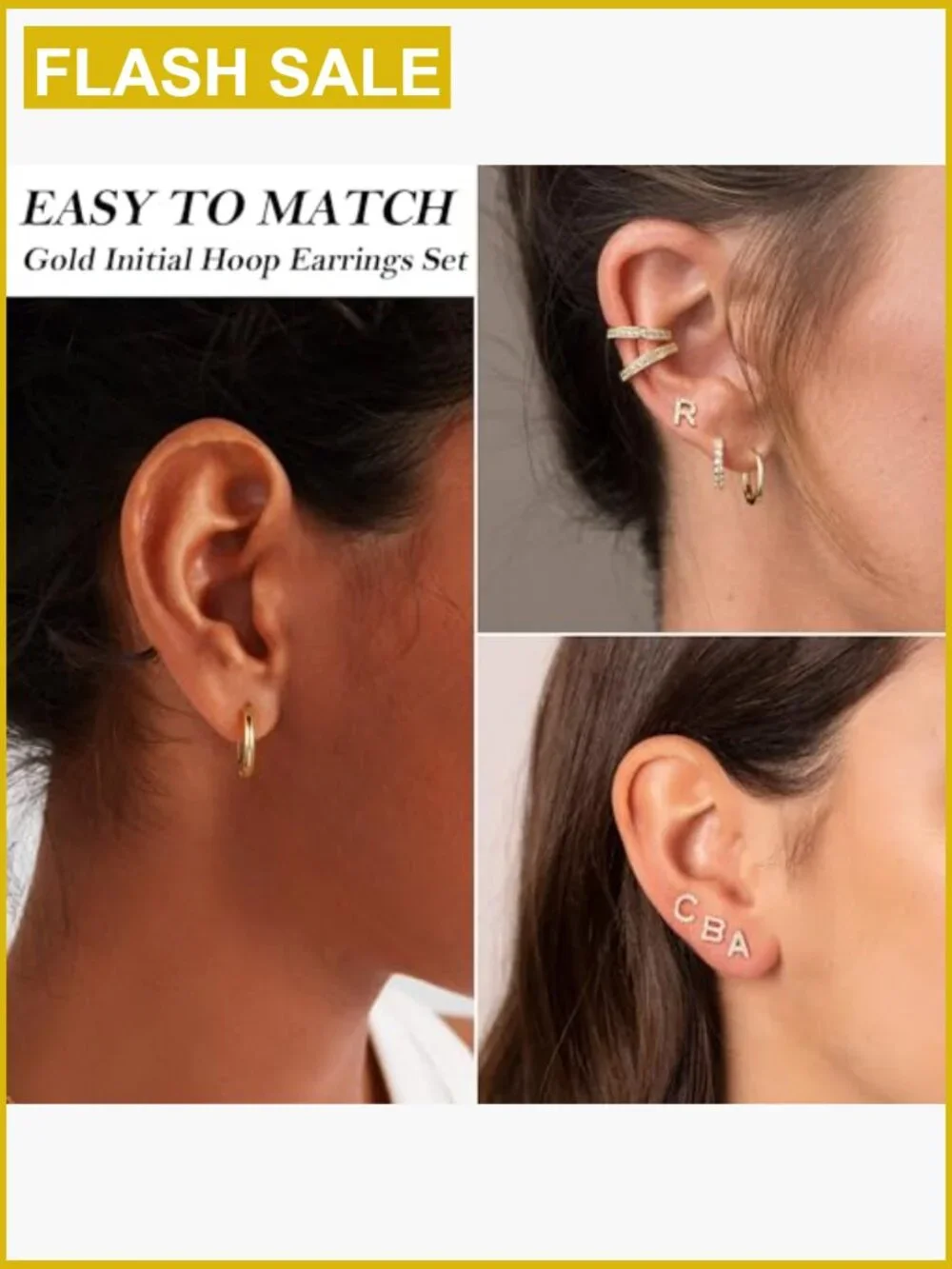 3 Pair Hypoallergenic Earring Set for Women Girls - Hoop CZ Initial Studs -